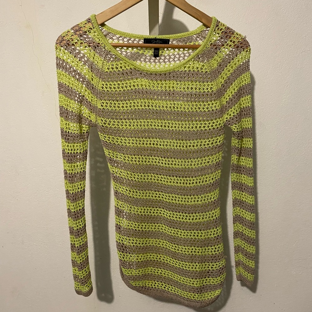 Jessica Simpson Lime and Beige Crochet Top